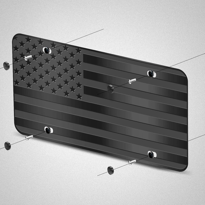 WYHCauto American Flag License Plate, Black Front Flag Decoration License Plates with 4 Holes,Aluminum Metal 3D Embossed US License Plate with Screws Caps, 6 * 12 inches Car Decor Accessory - Image 5
